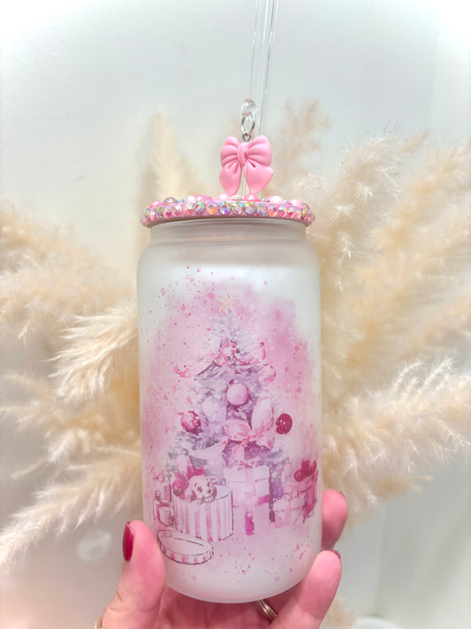 Pink Christmas Glass Cup